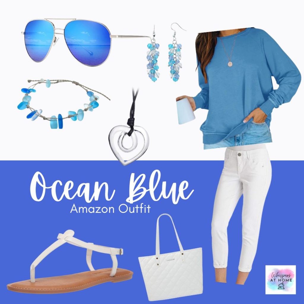 cute spring or summer outfit incorporating the cool blues of the ocean