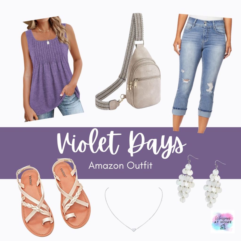 Pretty detailed purple top sets this outfit apart and makes it a go to for summer outings